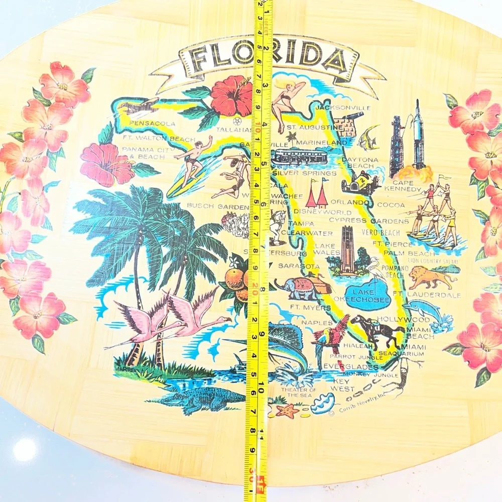 Vintage 70's Florida Souvenir Bamboo Oval Tray Collectible 16”x12” Beach Boho